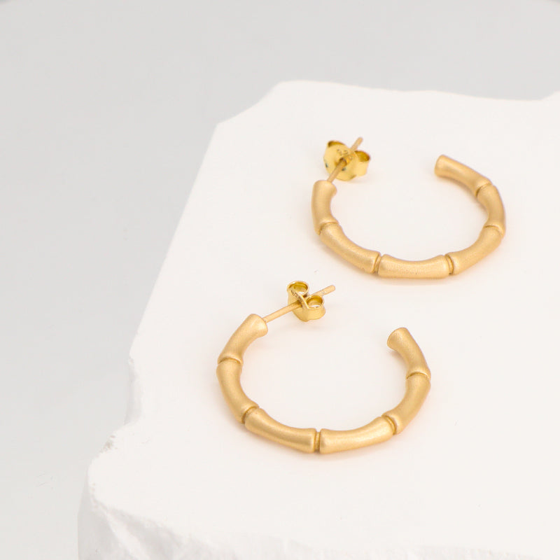Wholesale Manufacture Customized New Arrival Fashion Women Gift Gold Plated 925 Sterling Silver Frosted Bamboo Hoop Earrings