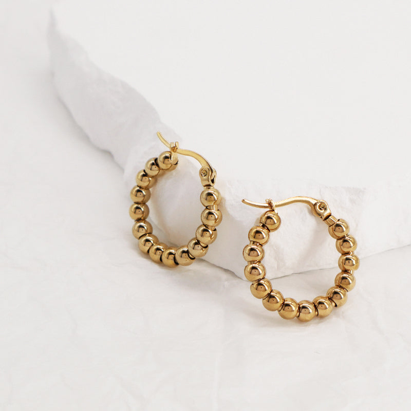 Fashionable Dainty Wholesale Gold Filled Huggie Hoop Earrings Jewelry Gold Plated Beads Stainless Steel Hoops Earrings For Women