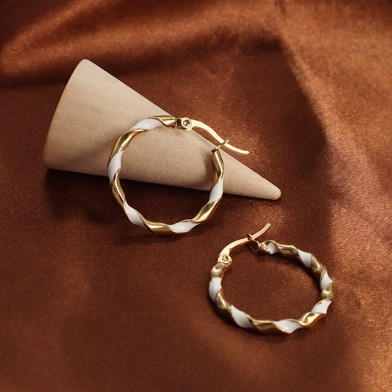 Custom Dainty Fashion Gold Filled Huggie Hoop Earrings Jewelry Gold Plated Enamel Twist Stainless Steel Hoops Earrings For Women
