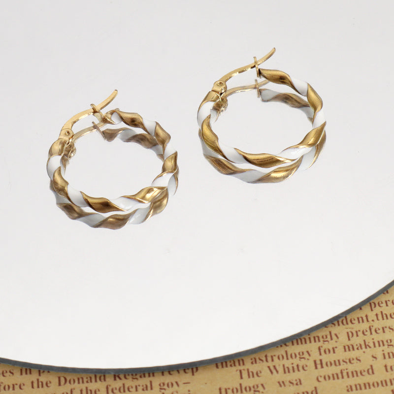 Custom Dainty Fashion Gold Filled Huggie Hoop Earrings Jewelry Gold Plated Enamel Twist Stainless Steel Hoops Earrings For Women