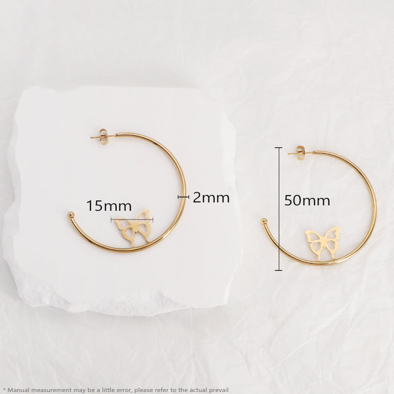 Wholesale Custom Fashion Gold Filled Butterfly Earrings Jewelry Gold Plated Stainless Steel Butterfly Hoops Earrings For Women