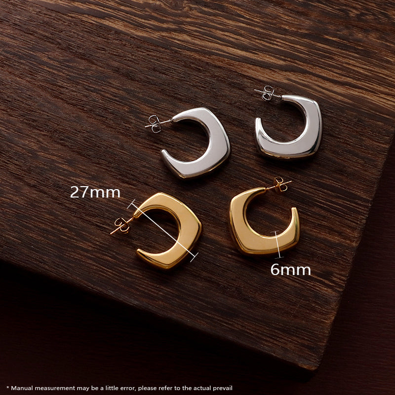 Fashion Design Women Jewelry Custom Wholesale Factory Chunky U-Thread Earring Gold Plated Stainless Steel Hoop Earrings For Gift