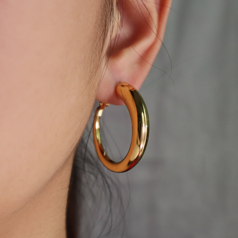 2023 Wholesale Custom Factory Fashion Jewelry Chunky Gold Plated Filled Hoops Earrings Stainless Steel Gold Women Hoop Earrings