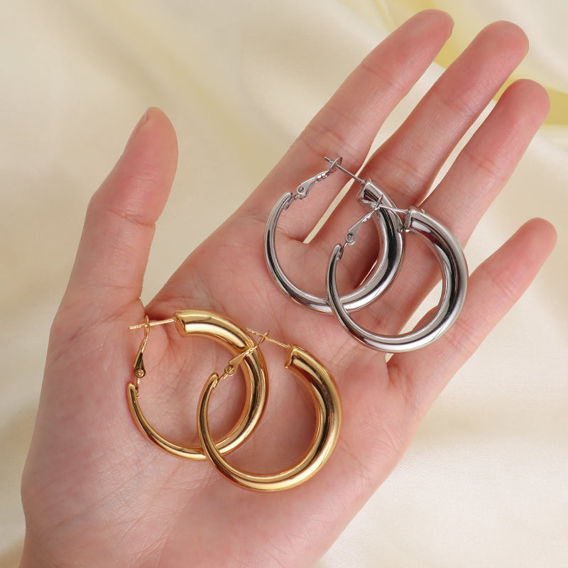 2023 Wholesale Custom Factory Fashion Jewelry Chunky Gold Plated Filled Hoops Earrings Stainless Steel Gold Women Hoop Earrings