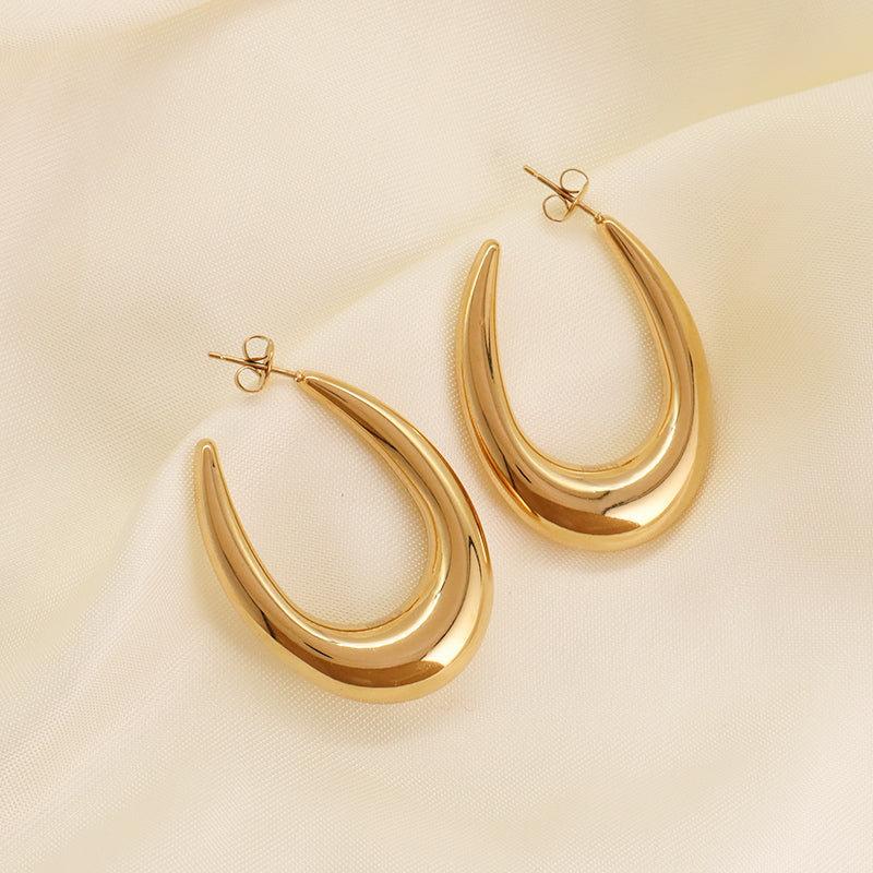 Wholesale Classic Fashion Custom Fashion Earring Jewelry Gold Plated Stainless Steel Chunky Hollowed Hoops Earrings For Women