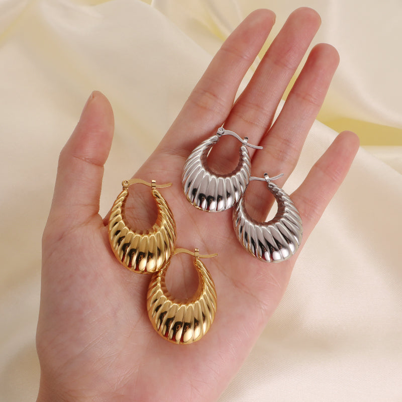 Custom Fashion Thick Hollow Hoop Earrings Gold Plated Women Jewelry Stainless Steel Chunky Large Earrings Hoops For Gift