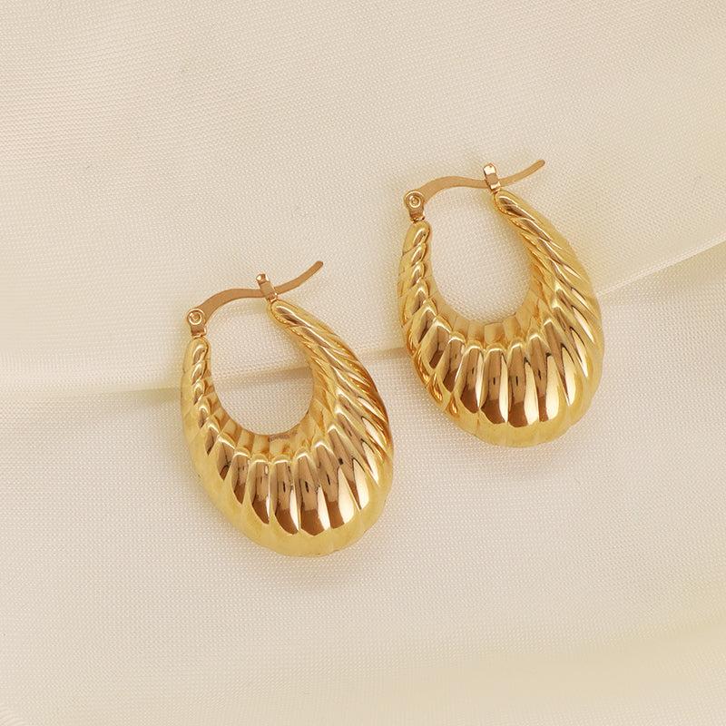 Custom Fashion Thick Hollow Hoop Earrings Gold Plated Women Jewelry Stainless Steel Chunky Large Earrings Hoops For Gift