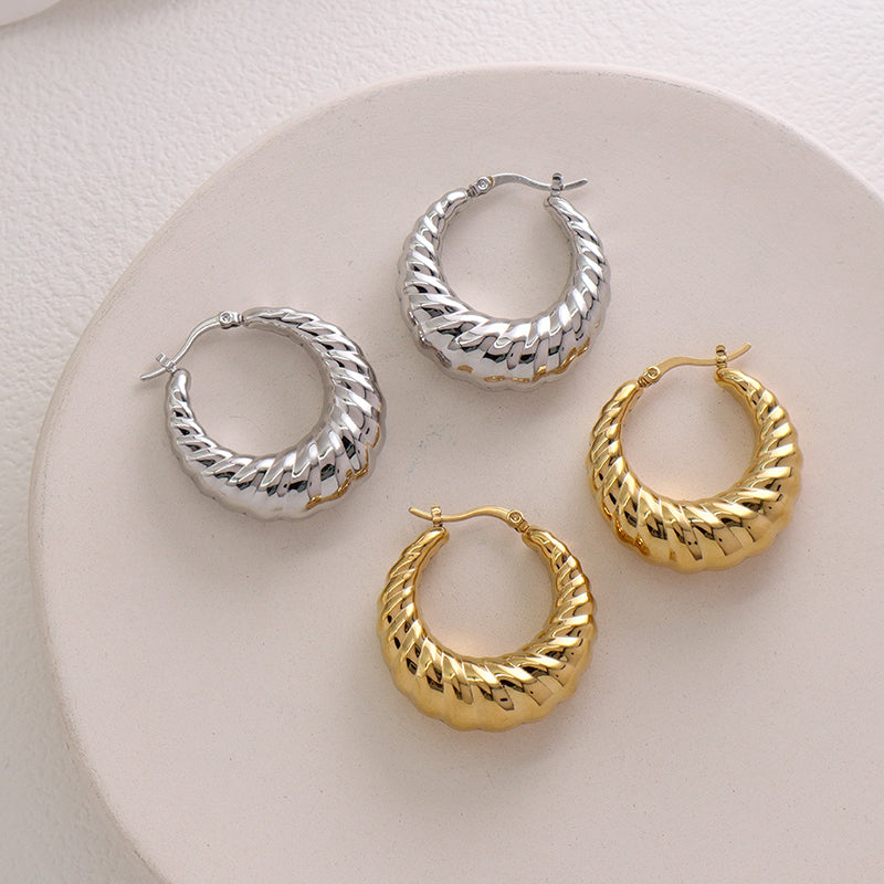 Unique Design Wholesale Custom Trendy Earring Jewelry Gold Plated Stainless Steel Chunky Hollowed Large Hoops Earrings For Women