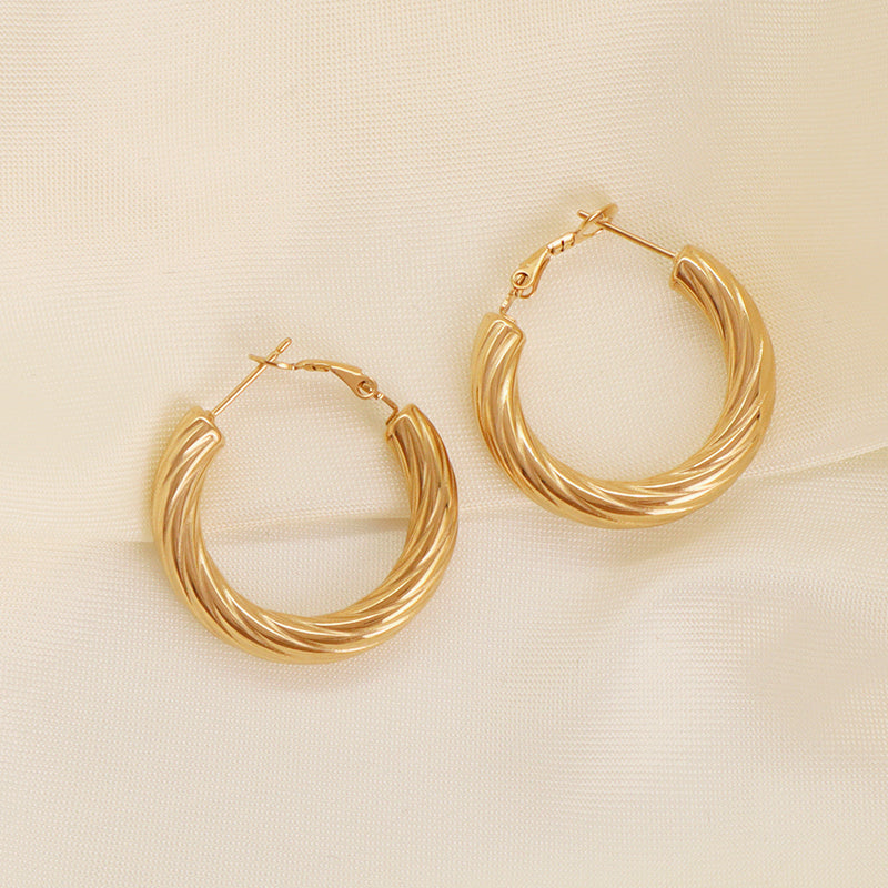 Trendy Women Gift Jewelry Wholesale Custom Twist Earring Hoops Gold Plated Stainless Steel Chunky Hollowed Large Hoops Earrings