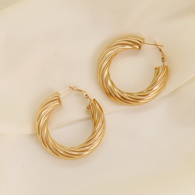 Wholesale Custom Twist Earring Hoops Fashion Women Gift Jewelry Chunky Hollowed Large Gold Plated Stainless Steel Hoops Earrings