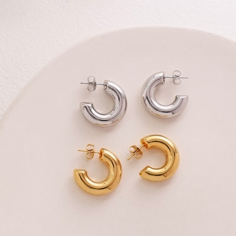 Good Quality Fashion Design Custom Earring Gold Plated Stainless Steel Chunky Large Hoops Earrings For Women Jewelry