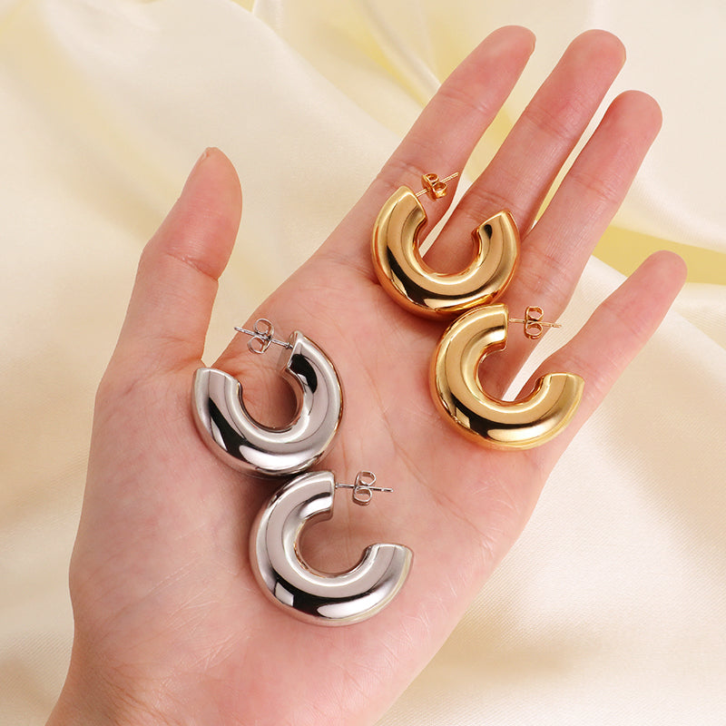 Customized Wholesale Factory Fashion Gift Chunky Earring Hoop Jewelry Gold Plated Stainless Steel Large Hoops Earrings For Women