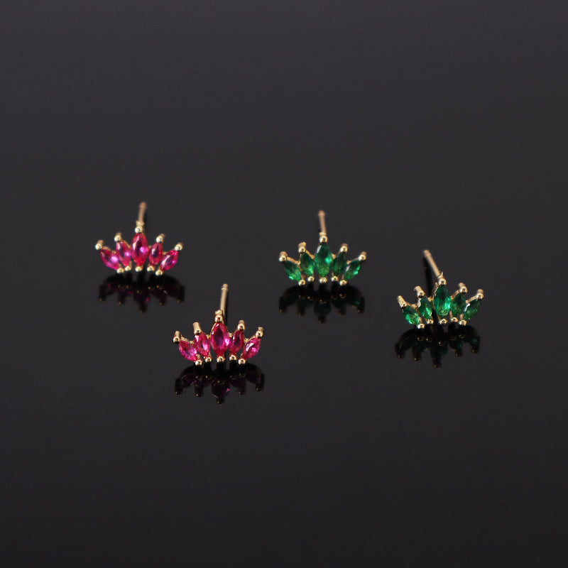 Wholesale Fashionable Customized Dainty Stud Earrings Jewelry Gold Plated Plum Green CZ Earrings Stud For Women Gift