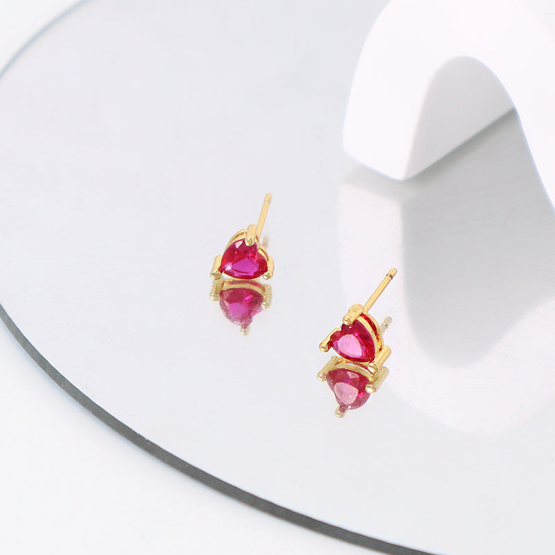 Wholesale China Factory Fashion Custom Dainty Heart Shape Earrings Stud Gold Plated CZ Love Heart Stud Earrings For Women