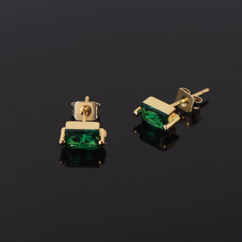 Factory Custom Wholesale Classic Fashion Women Stud Earrings Jewelry Gold Plated Green CZ Rectangle Earrings Stud For Gift