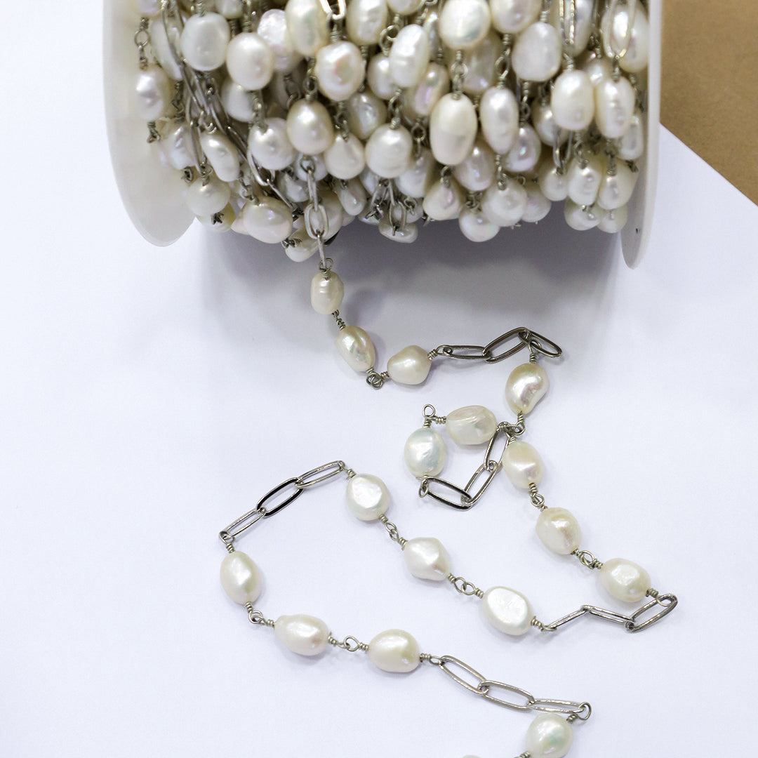 Wholesale Factory Bulk Roll chain Custom Women Gold plated fresh water pearl chain roll for Jewelry Making