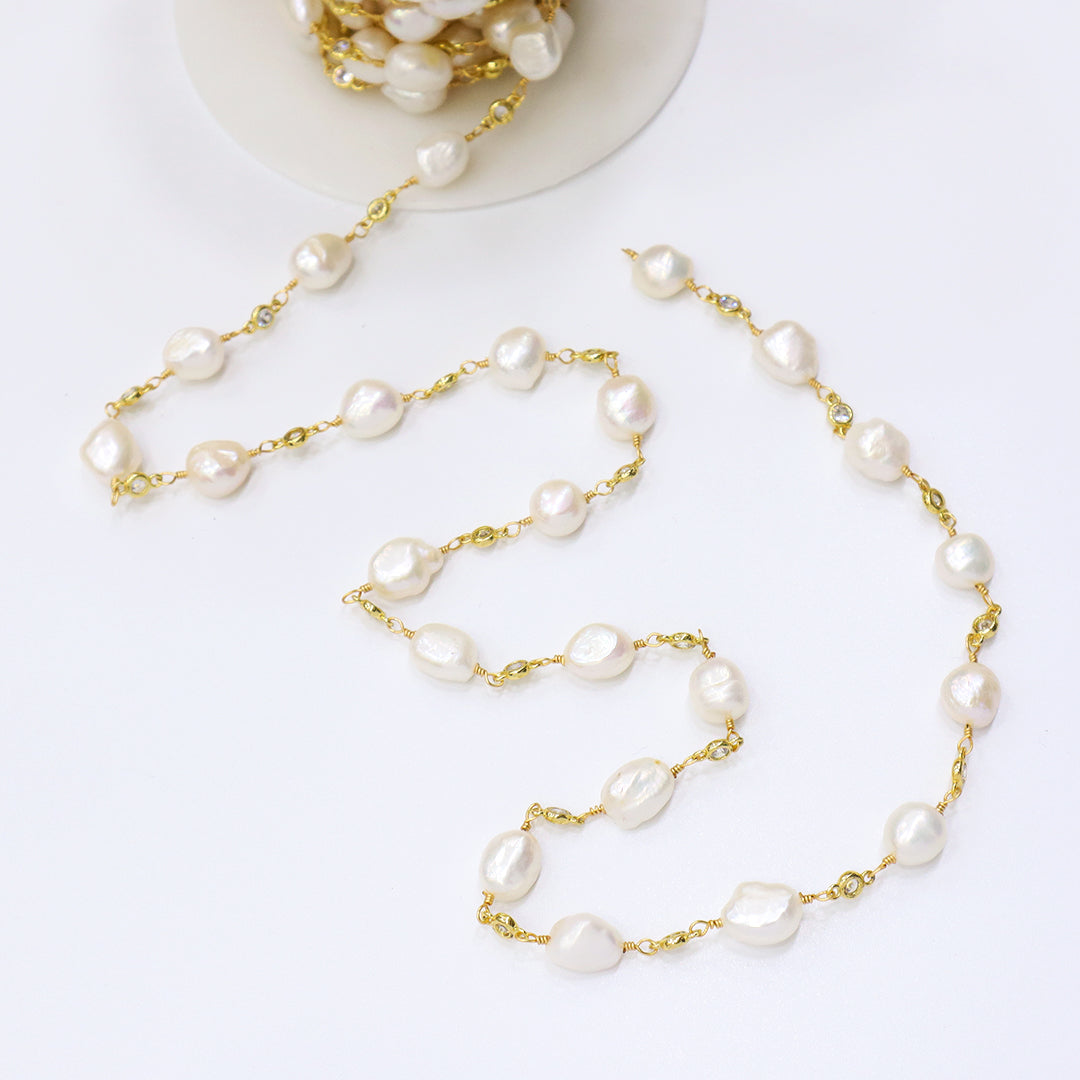 Wholesale Factory Bulk Roll chain Custom Women Gold plated fresh water pearl chain roll for Jewelry Making