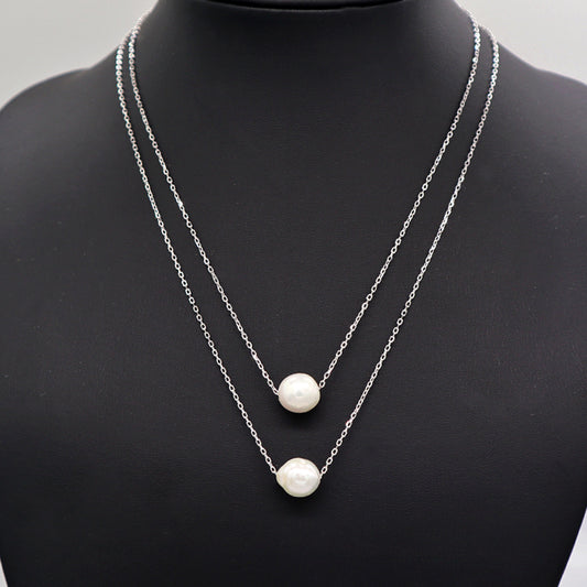 China Manufacturer Fashion Style Round White Fresh Water Pearl 925 Sterling Silver Rhodium Plating Necklace For Women