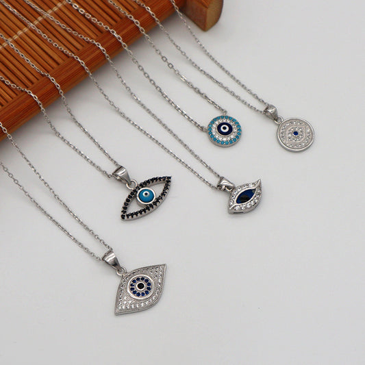 Custom jewelry 925 sterling silver Turkish eye charm pendant evil eyes necklace