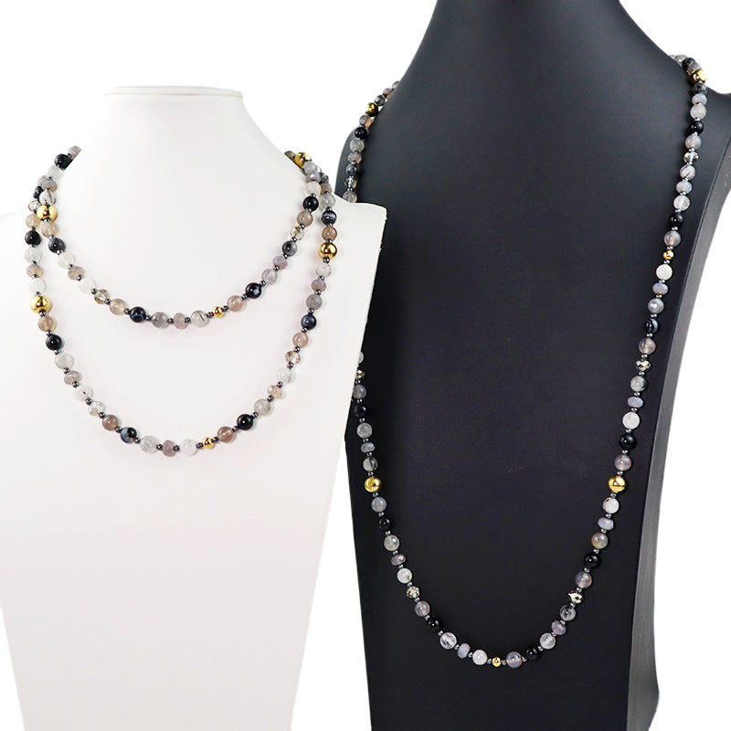 Fast Delivery Fashionable OEM Factory Manufacture natural stone with stainless steel beads and magnetic closure necklace