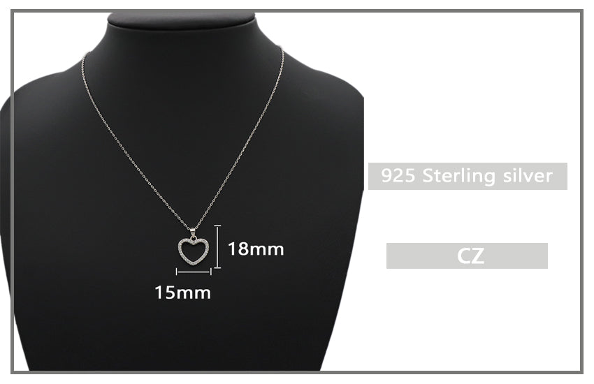 Good quality OEM Factory Custom Manufacture Fashion Ladies heart shape pendant charm jewelry crystal sterling silver 925 jewellery necklace