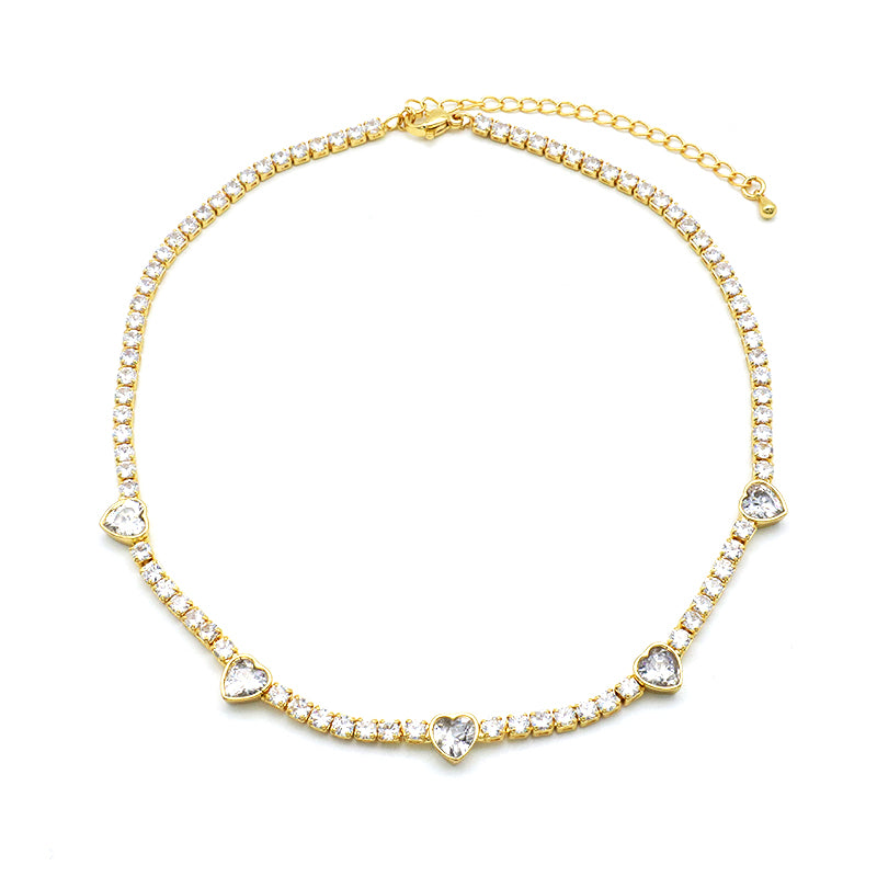 Gold plated LOVE white CZ iced out tennis chain love chokers necklace
