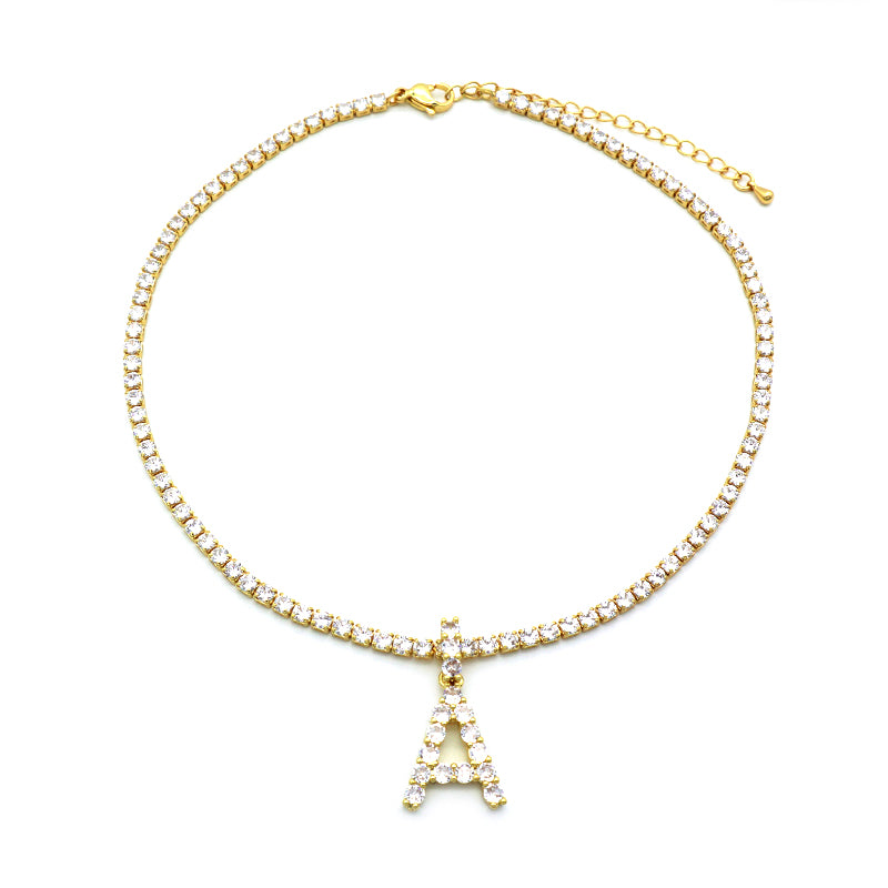 Trendy jewelry 2021 necklace Hip Hop tennis cuban chain gold plated letter initial necklaces gold