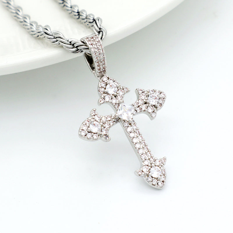 trendy jewelry gold plate 2021 with CZ pendant stainless steel chain Hip hop cross necklace
