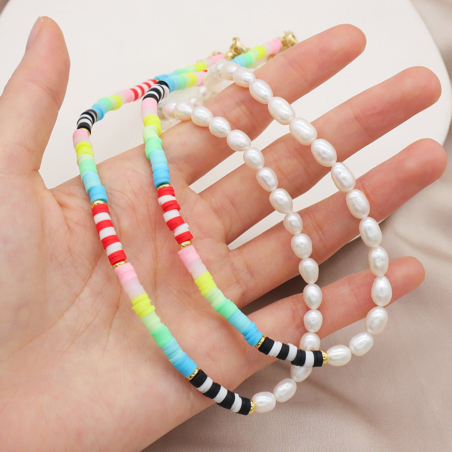 Custom OEM Factory Manufacture Fashion Natural Freshwater pearl Choker necklace Ajustable Handmade Colorful Polymer clay Necklace for Women Jewelry