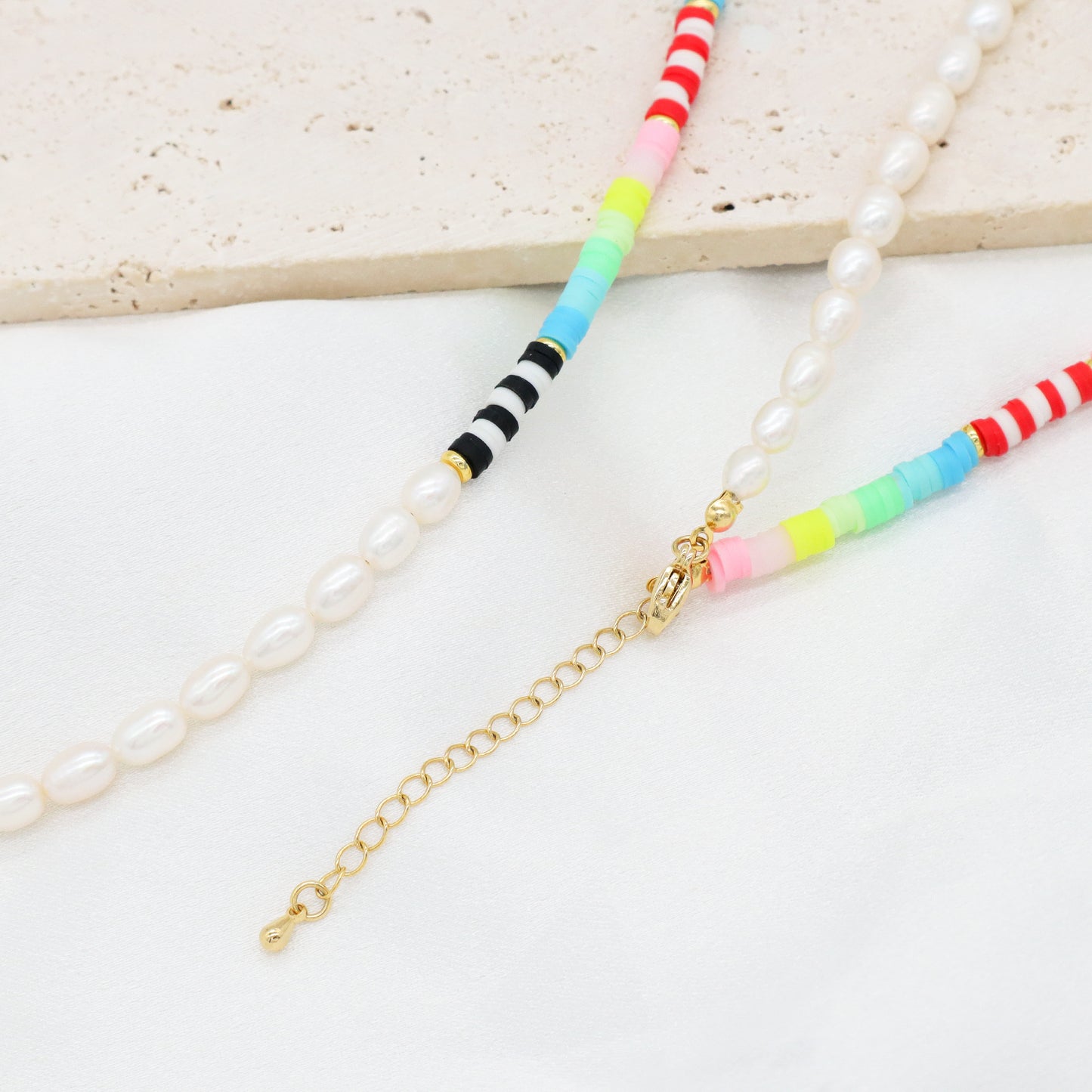 Custom OEM Factory Manufacture Fashion Natural Freshwater pearl Choker necklace Ajustable Handmade Colorful Polymer clay Necklace for Women Jewelry