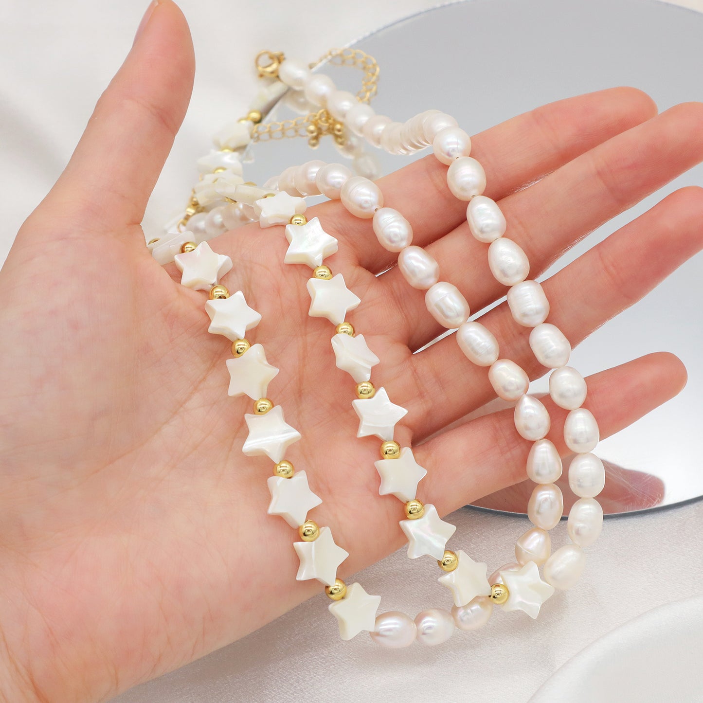 ODM Factory Manufacture Elegant Women Girls pearl accessory Jewelry Gold Plated Beads Star freshwater pearl Choker necklace