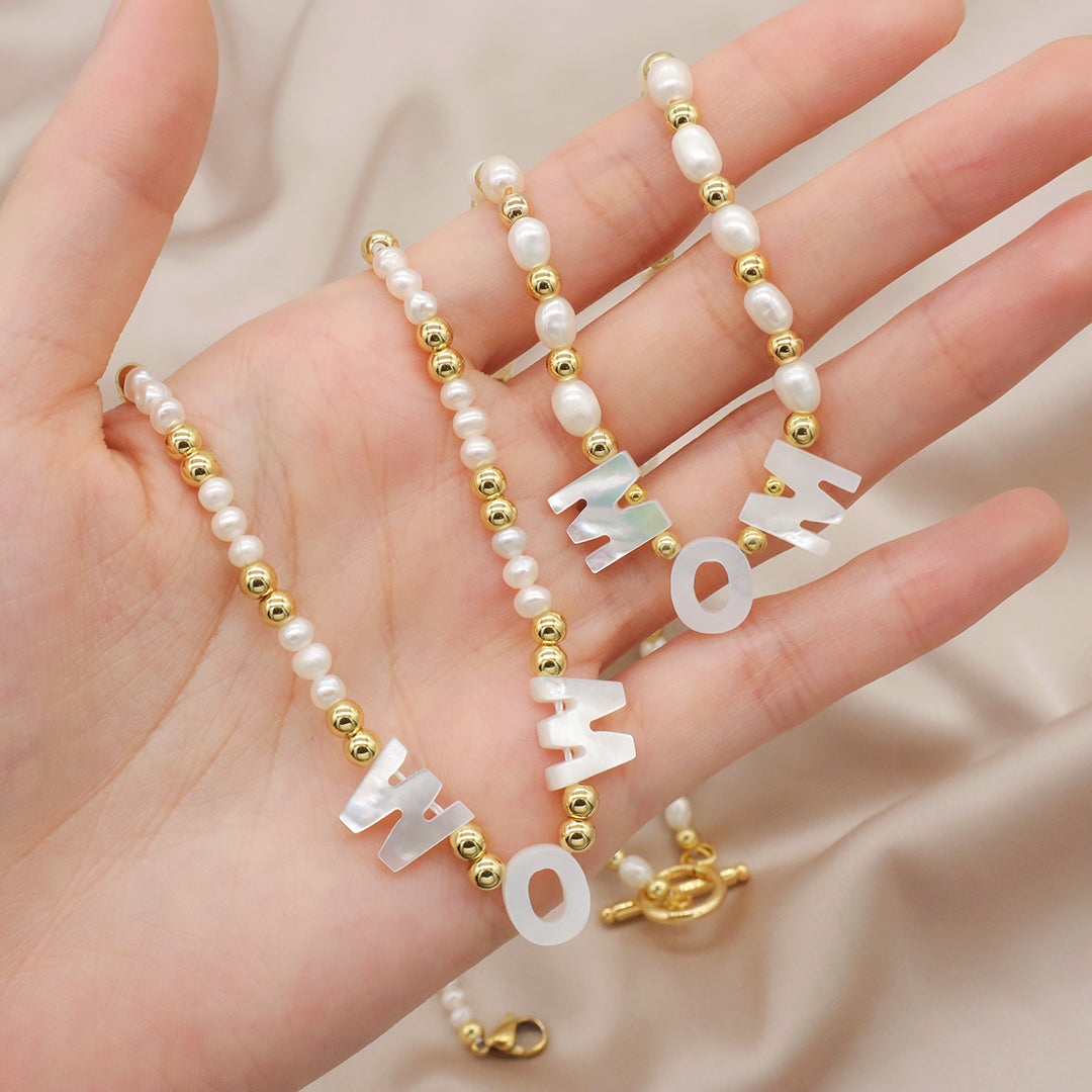 Ins hot sell Custom Women Girls Jewelry OEM Factory Manufacture Beads Choker fresh water pearl mom bead pendant necklace for gift