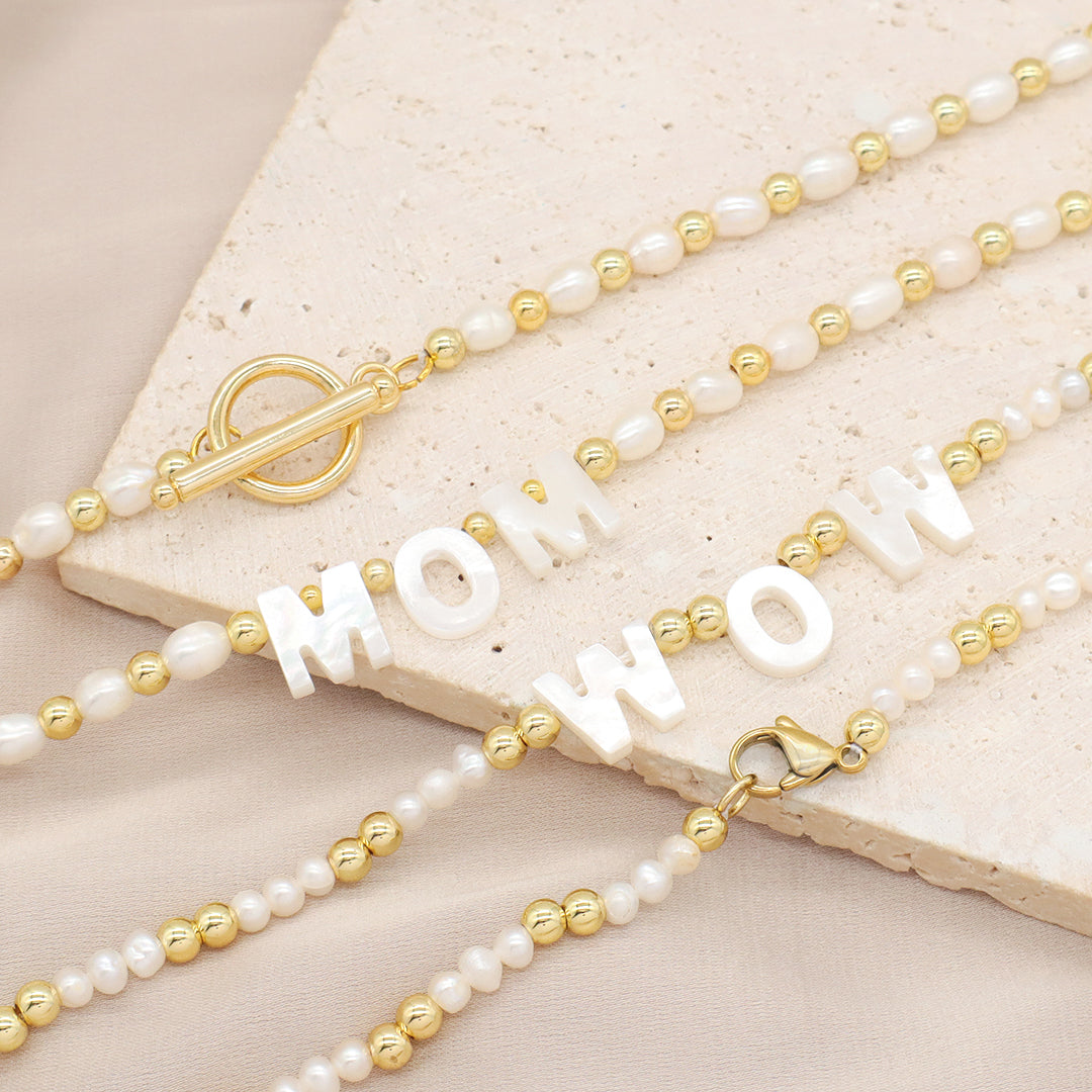 Ins hot sell Custom Women Girls Jewelry OEM Factory Manufacture Beads Choker fresh water pearl mom bead pendant necklace for gift