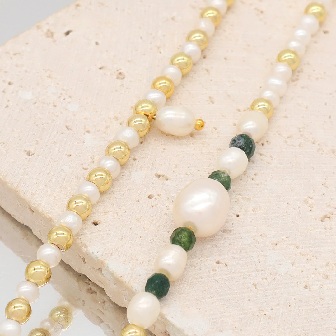 Elegant Fashion Jewelry Handmade Custom Gold Plated Beads Choker Necklace 4mm fresh water pearl natural stone necklace for women