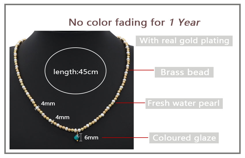 2022 New Wholesale Custom Miss Jewelry Handmade Gold Plated Beads fresh water pearl Coloured Glaze evil eyes pendant necklace