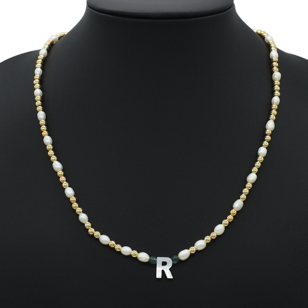 Women Custom Handmade Jewelry Glass Crystal Gold Plated Beads natural stones necklace fresh water pearl initial Letter necklace