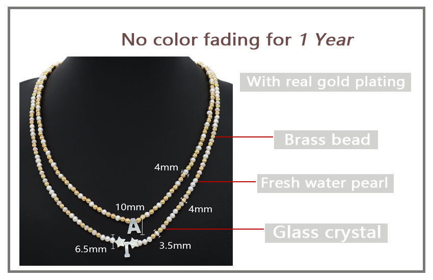 Trendy Jewelry OEM Wholesale Custom fresh water pearl initial letter pendant necklace Handmade Glass Crystal Gold Plated Beads Pearl necklace