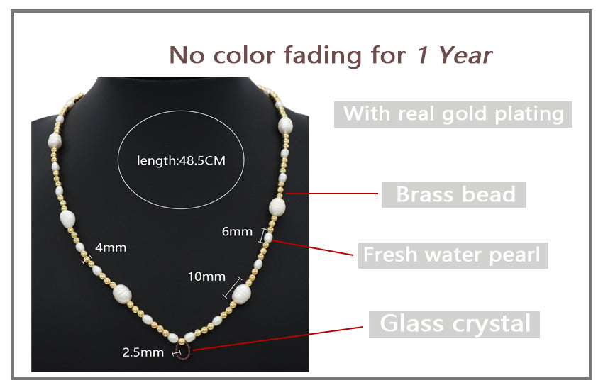 OEM Wholesale Women Fashion Factory Manufacture Custom Handmade Jewelry Glass Crystal Gold Plated Beads fresh water pearl necklace for teen girls women