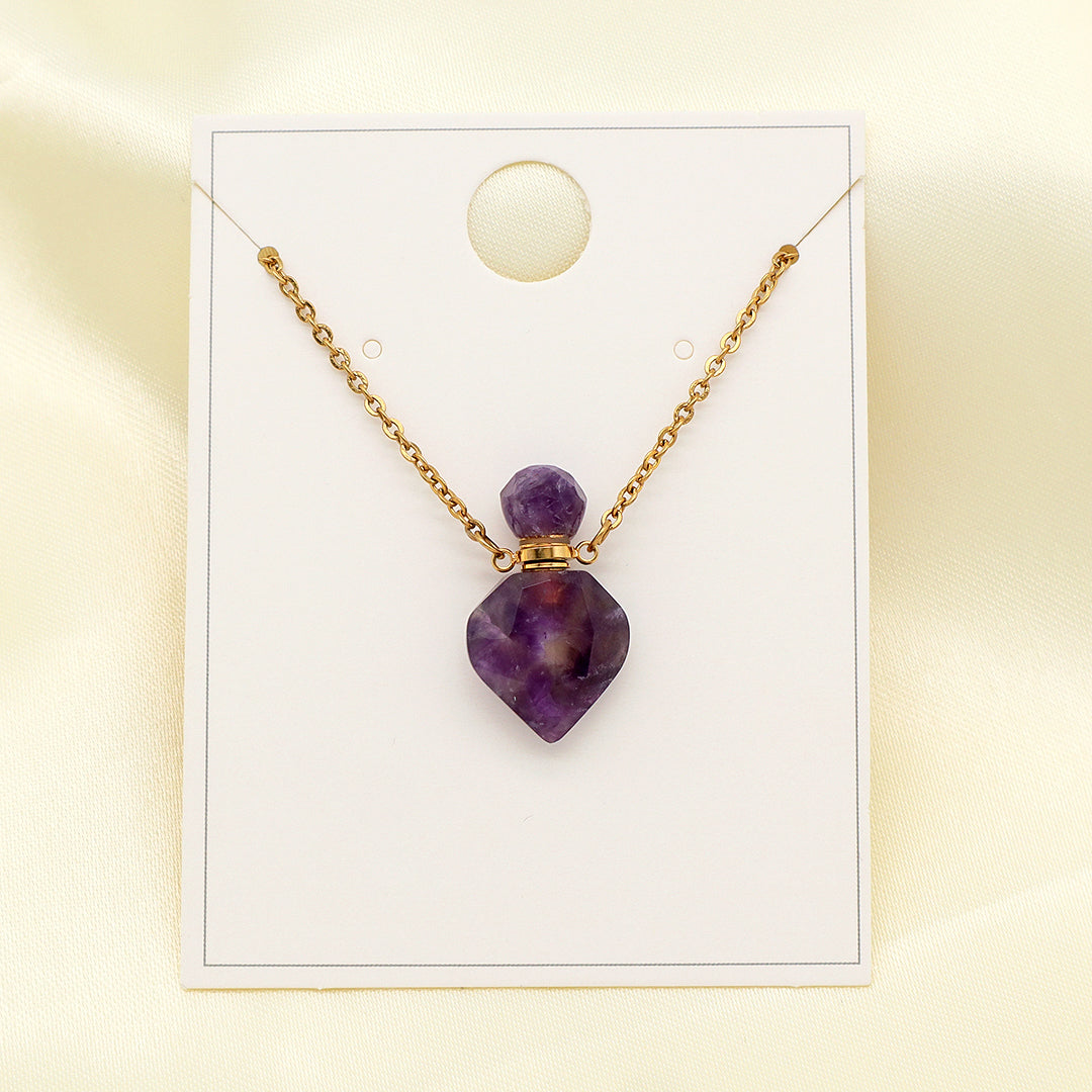 Pink Purple Various Color Custom Women Gift Gold plated stainless steel Chain perfume bottle natural stone pendant necklace