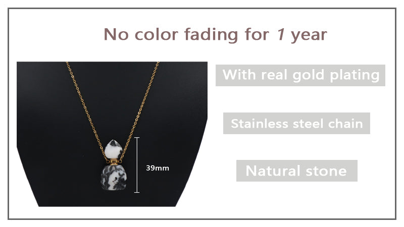 Customized 18K Gold plated stainless steel Chain Black White Blue perfume Bottle Pendant Natural Stone Necklace for Women Gift