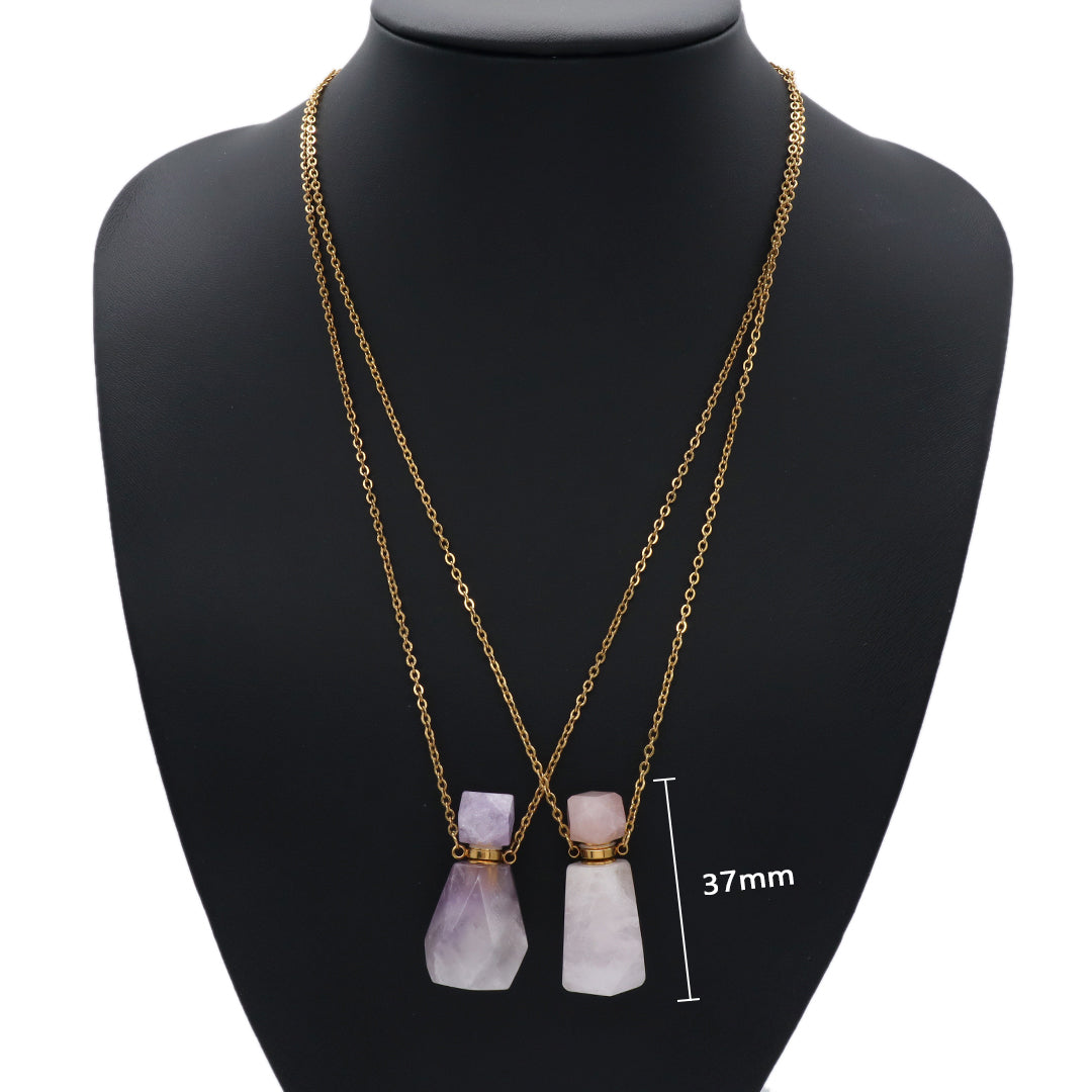 New Arrival 18K Gold plated stainless steel Chain Pink Purple Perfume Bottle Pendant Charm Natural Stone Necklace for Women Gift
