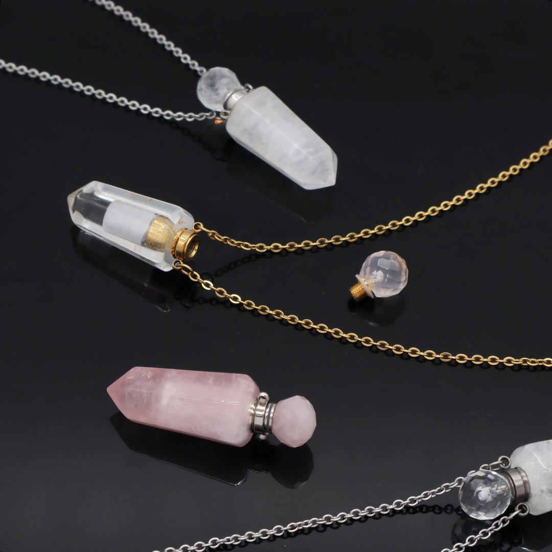Purple Pink Green Natural Stone Jewelry 18K Gold Plated stainless steel Chain essential oil perfume bottle Pendant Necklace
