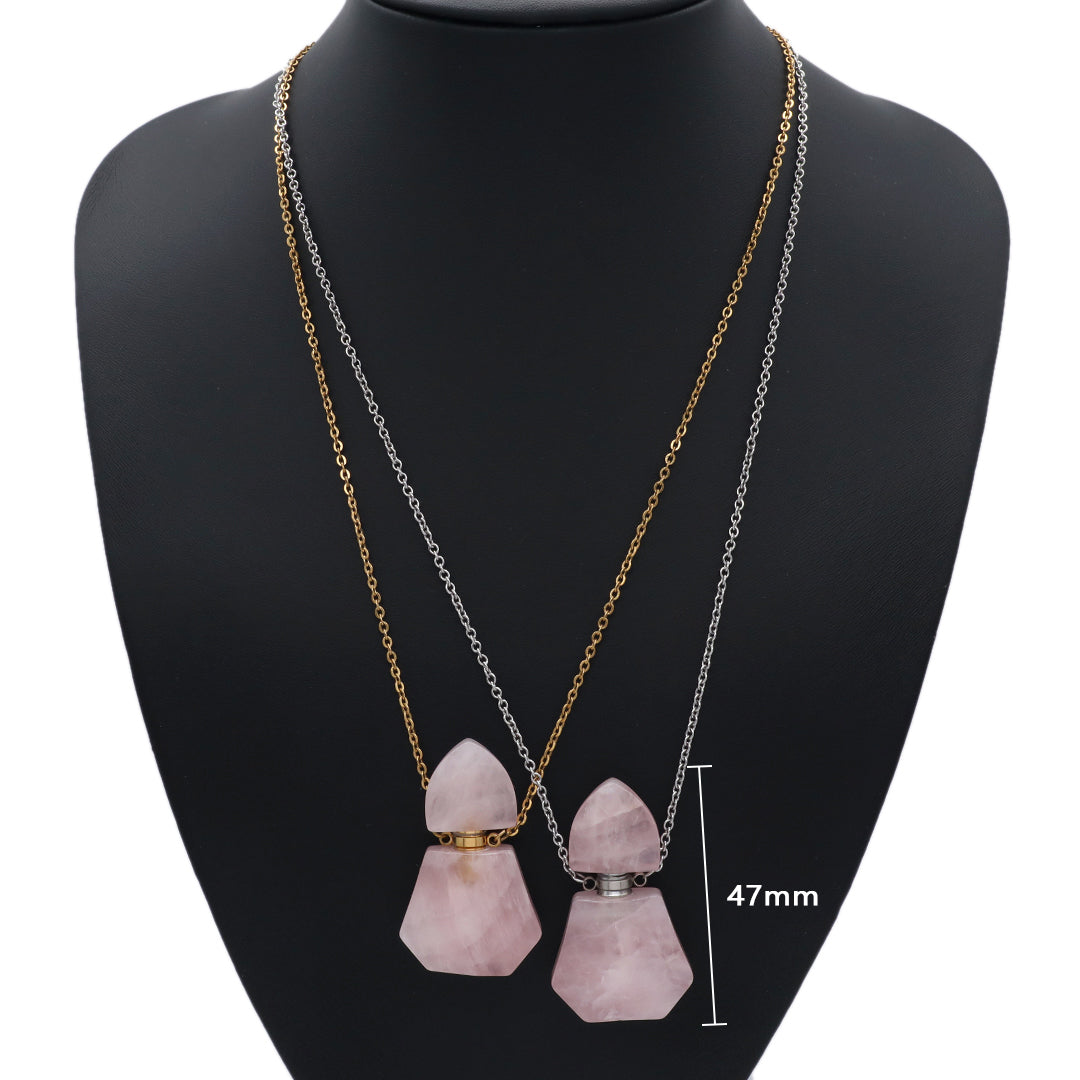 Custom Women Girl Gift 18K Gold plated stainless steel Chain Natural Stone amethyst Pink quartz Perfume Bottle Pendant Necklace