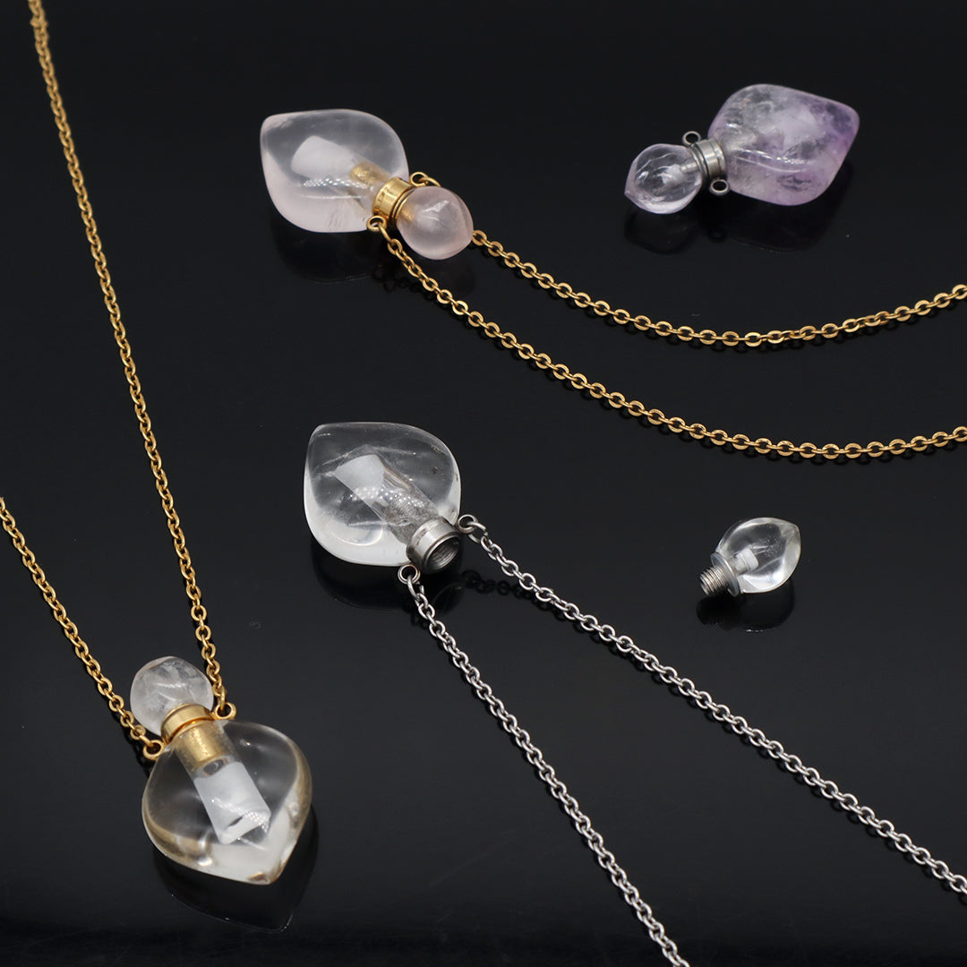 Natural Stone essential oil Pendant Jewelry 18K Gold Plated stainless steel Chain clear quartz amethyst perfume bottle Necklace