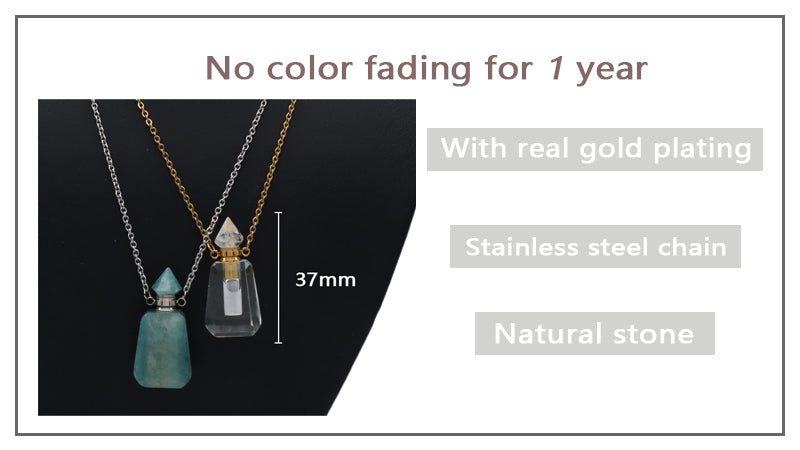 Custom Women Healing amazonite Natural Stone perfume Bottle Pendant 18K Gold plated stainless steel Chain essential oil Necklace