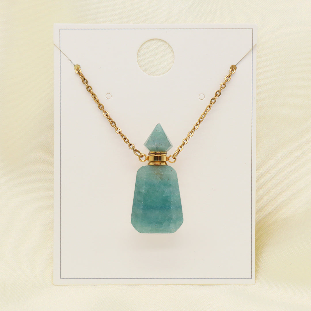 Custom Women Healing amazonite Natural Stone perfume Bottle Pendant 18K Gold plated stainless steel Chain essential oil Necklace
