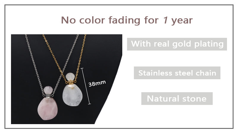 Pink Purple Black Blue Custom 18K Gold Plated stainless steel Chain essential oil perfume bottle Natural Stone Pendant Necklace