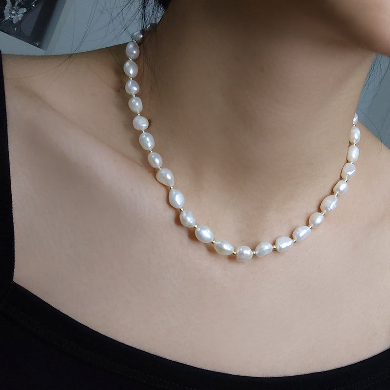 925 Sterling Silver Chain Ajustable Custom Classic Jewelry Handmade Baroque Natural Freshwater Pearl Choker Necklace For Gift7-8mm
