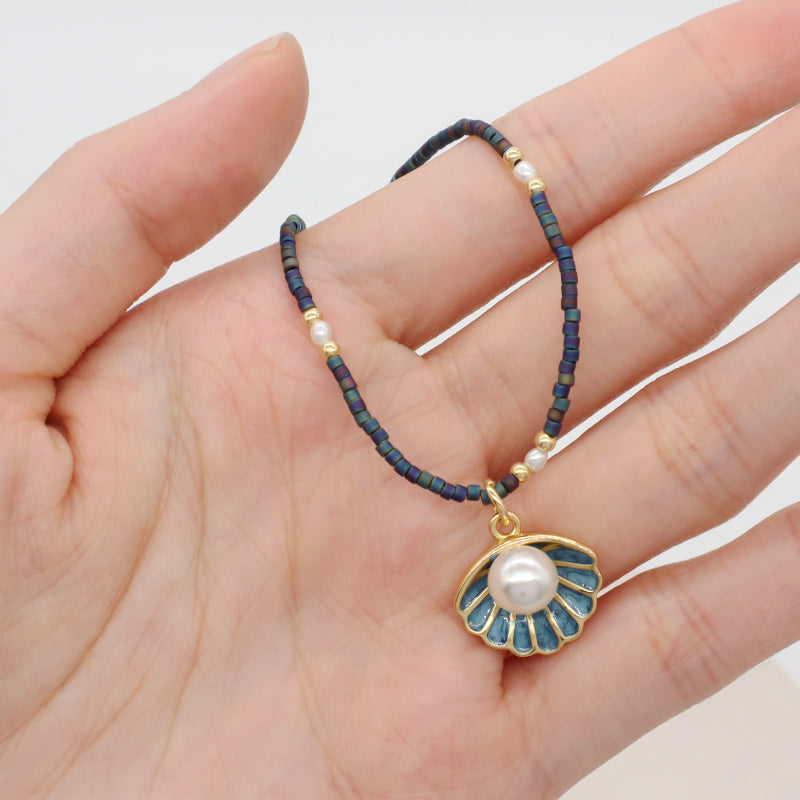 Trendy Custom Women Ajustable Gold Plated Handmade Natural Freshwater Pearl Shell SeaStar Conch Pendant Miyuki Beads Necklace