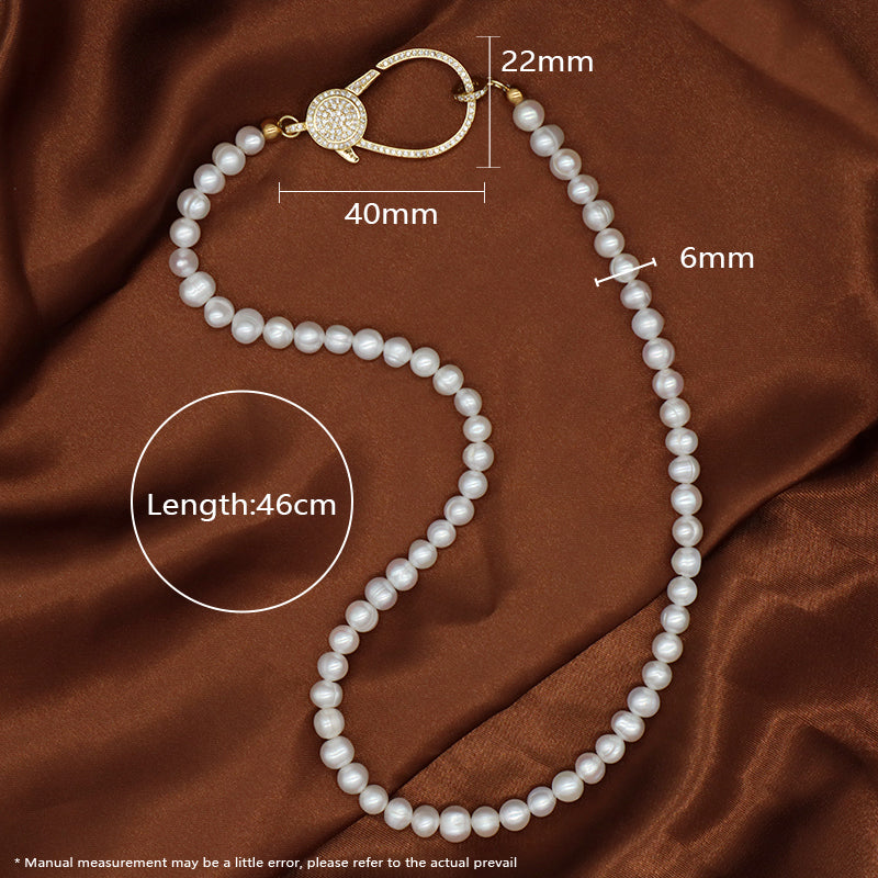 Fashionable Manufacture Factory Handmade Wholesale Custom Gold Plated CZ Brass Clasp Natural Freshwater Pearl Necklace For Women